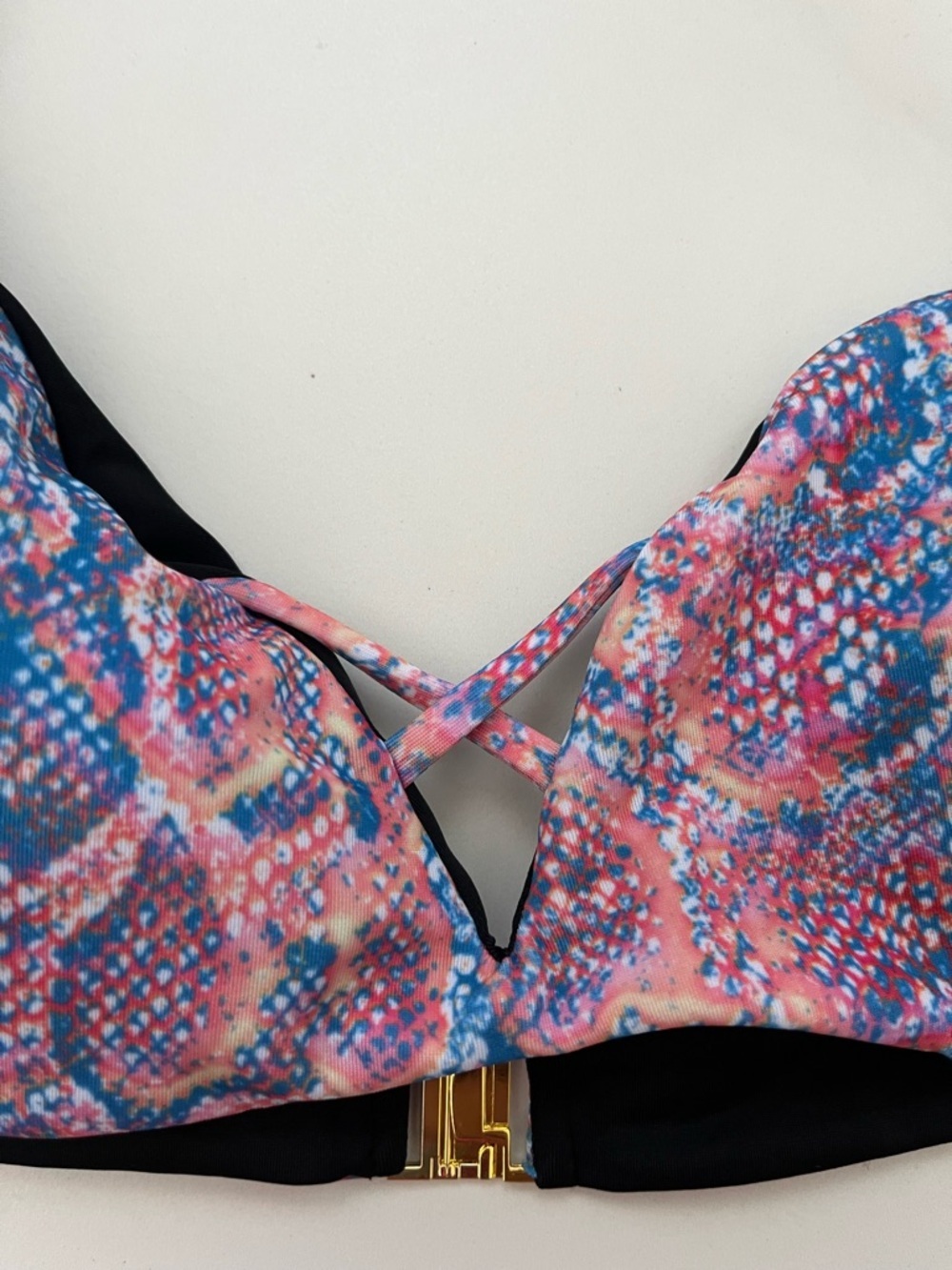 Colorful Pink & Blue Patterned Bikini Top padded Large - Picture 2 of 7